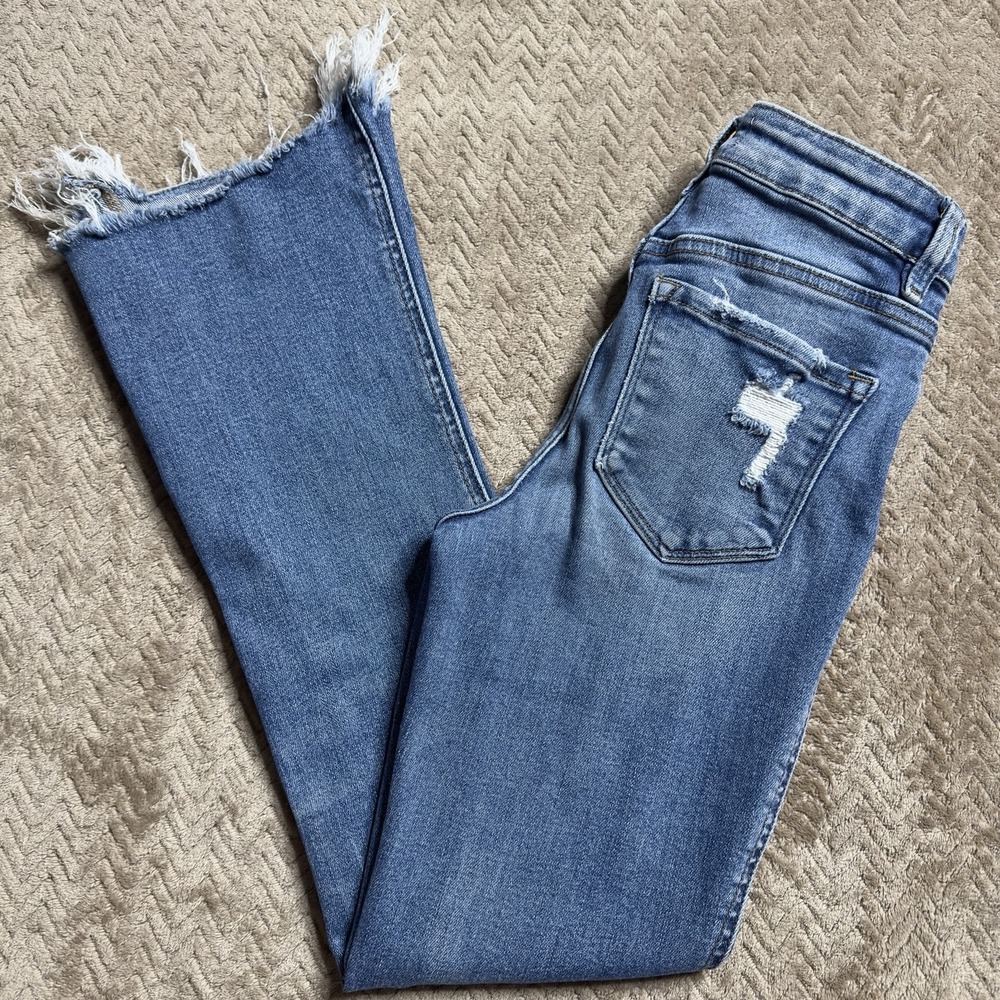 Flying Monkey Jeans Women's Size 22 High Rise Boot Cut Medium Wash Raw Hem Blue